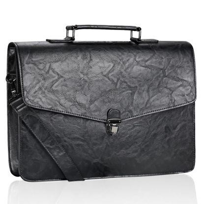 Picture of ESTARER Mens Leather Briefcase 15.6 Inch Laptop Messenger Bag, Professional Computer Shoulder Bag Office Satchel for Work Business, Black