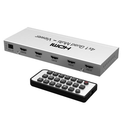 Picture of Kkf HDMI Quad Multi-Viewer 4x1 Seamless HDMI Switch - 4 Ports, IR Remote, Supports up to 1080p with IR Remote Control Support, DVD, Projector, PS4 Xbox (Silver)