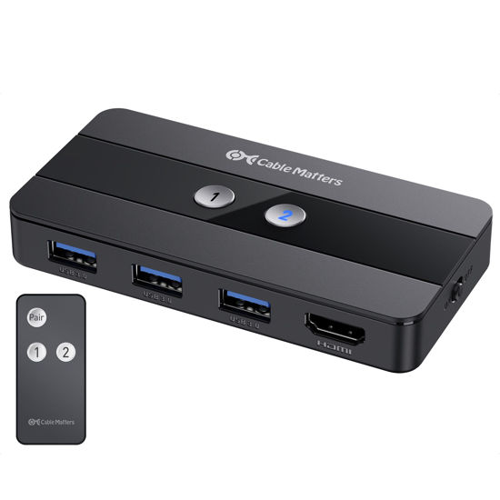 Picture of Cable Matters USB 3.0 KVM Switch HDMI 4K@60Hz for 2 Computers, HDMI KVM Switch 2 Port, KVM Switches (KVM HDMI Switch) with 4K 60 Hz HDMI Video & 3X 5Gbps USB Ports - RF Remote Control Switch