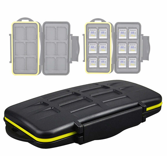 Picture of JJC MC-SD12 Ruggard SD Card Case, Shockproof SD Card Case, Water-Resistant SD Card Case, Rubber Sealed Ergonomic Locking Easy Carrying Memory Card Case Fits 12 SD Cards