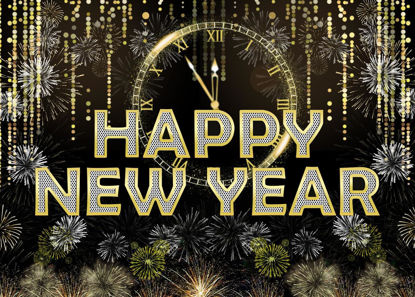 Picture of LYCGS 7x5ft Happy New Year Backdrop New Years Party Backdrop 2025 New Years Backdrop Black and Gold Happy New Year Backdrop New Year Decoration Banner X-288