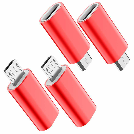 Picture of JXMOX USB C to Micro USB Adapter, (4-Pack) Type C Female to Micro USB Male Convert Connector Support Charge Data Sync Compatible with Samsung Galaxy S7/S7 Edge, Nexus 5/6 and Micro USB Devices (Red)