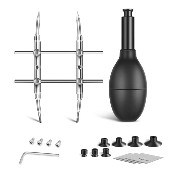 Picture of NEEWER Lens Sucker and Spanner Kit, IC Pick Up Vacuum Suction Pen with 7 Interchangeable Suction Cups and Curved Tips Camera Lens Spanner Wrench Stainless Steel Tool for Lens Repairing and Cleaning