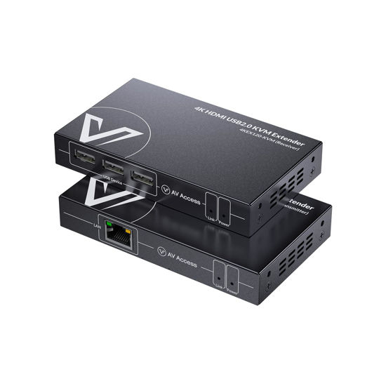 Picture of AV Access 4K HDMI KVM Extender, 120m/394ft Ethernet Extender Over Cat5e/6, 1080P@120Hz, 3X USB 2.0 Ports, Zero-Latency, Plug and Play, KVM Webcam Extender for Gaming, Data Centers & Classrooms