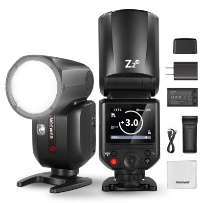 Picture of NEEWER Z2-N 2.4G TTL Round Head Flash Speedlite Compatible with Nikon, 76Ws Speedlight with Upgraded UI, Modeling Lamps, TTL/M Quick TCM Switch, 1/8000s HSS, 2600mAh Battery, Cleaning Cloth