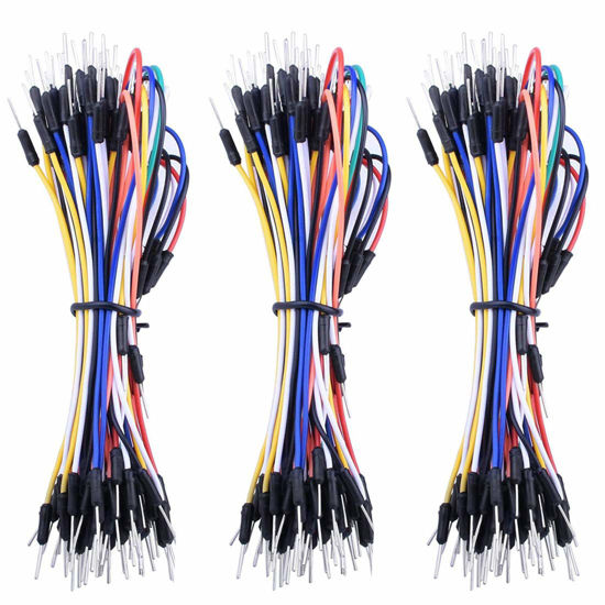 Picture of HiLetgo Pack of 3 Set 65pcs Assorted Multicoloured Solderless Wires Flexible Breadboard Jumper Wires Male to Male