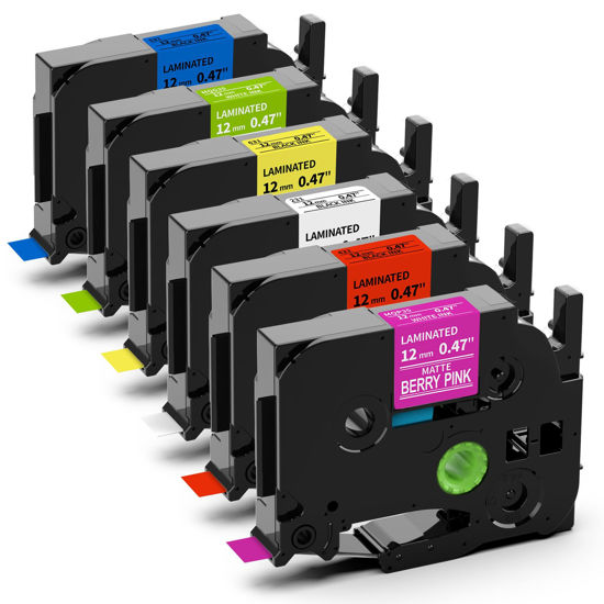 Picture of PT-D220 PTD210 PTD400AD PT-H111 PT-1750 Label Maker Tape 12mm 0.47 Laminated, Ptouch Label Tape Replacement for Brother TZ TZe Tape Compatible with Brother P-Touch Refills 1/2 Inch x26.2 Ft, 6 Pack