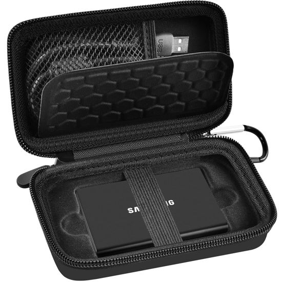 Picture of Case Compatible with Samsung T7/ T7 Touch Portable SSD 1TB 2TB 500GB USB 3.2 External Solid State Drive, Travel Carrying Storage Organizer Fits for USB Cables and More Accessories (Full Black)