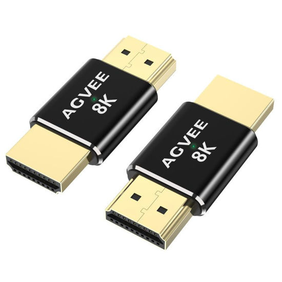Picture of AGVEE 2 Pack 8K Male to Male HDMI Adapter, 8K@60HZ HDR HDMI 2.1 Coupler Converter Extension Connetor, Aluminium Alloy Shell for HDTV Roku Stick, Switch, Xbox One, PS4, PC, Black