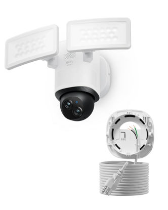 Picture of eufy Floodlight Camera E340 with AC Cable, Security Camera Outdoor, 360° PTZ, 24/7 Recording, 2.4G/5G Wi-Fi, 2000 LM, Motion Detection, Built-in Siren, Dual Cam, HB3 Compatible, No Monthly Fee