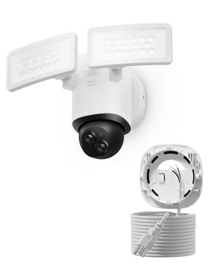 Picture of eufy Floodlight Camera E340 with AC Cable, Security Camera Outdoor, 360° PTZ, 24/7 Recording, 2.4G/5G Wi-Fi, 2000 LM, Motion Detection, Built-in Siren, Dual Cam, HB3 Compatible, No Monthly Fee
