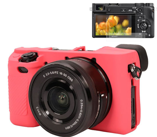 Picture of Pocoukate Case for Sony Alpha A6400, A6300, A6100 Camera, Soft Silicone Protective Cover Skin with Screen Protector Accessories for Sony Alpha A6400/6300/6100 Digital Camera Silicone Case - Rose