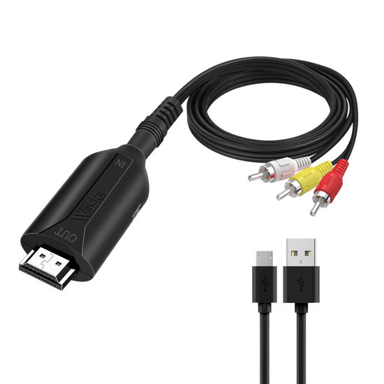 Picture of Composite AV/RCA CVBS to HDMI Cable Adapter (Male) 1080P Video Audio Converter Mini AV2HDMI Adapter Converter Box PAL/NTSC for TV/PC/ PS3/ STB/Xbox HDTV Projector