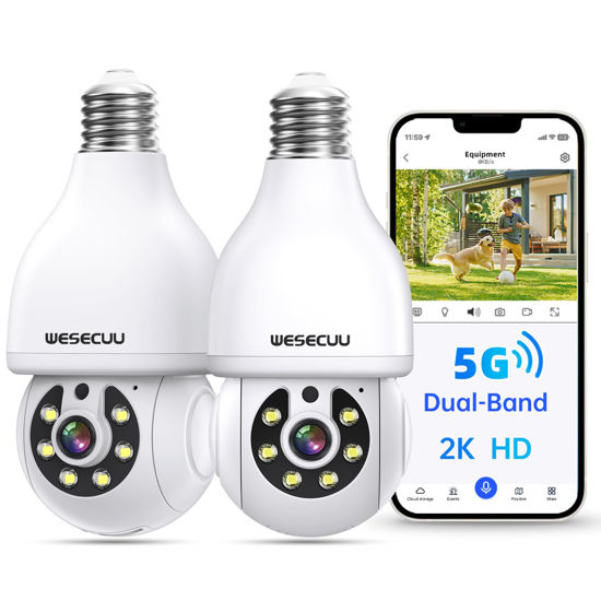 Picture of WESECUU Light Bulb Security Camera, 2.4G/5G WiFi Security Cameras Wireless Outdoor Indoor for Home Security, Color Night Vision, Compatible with Alexa (2 Pack)