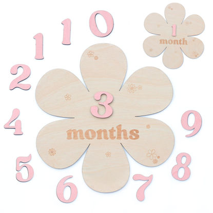 Picture of Baby Monthly Milestone Cards - Wooden Monthly Milestone Discs - Newborn Photography Props to Document Your Baby´s Growth - Baby Announcement Sign (Peta Flower)