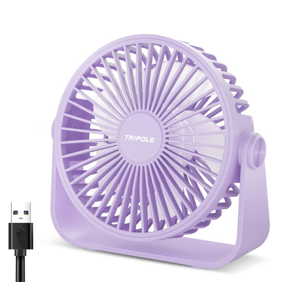Picture of TriPole USB Desk Fan 4.5 Inches Portable Mini Fan Powerful 3 Speeds Wind Personal Desktop Fan with 360° Head Rotation for Home Office Car Indoor Outdoor Light Purple