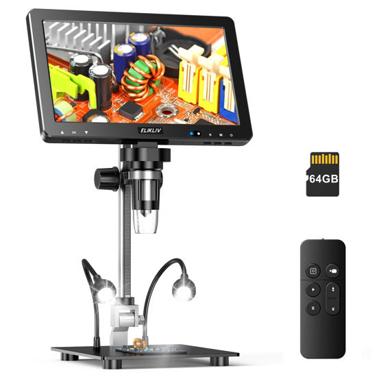 Picture of Elikliv EDM9 Max 10.1" HD IPS HDMI Digital Microscope 1500X, 20MP Coin Microscope Magnifier for Error Coins with Screen & Light, LCD Soldering Microscope for Electronics Repair, PC/TV View, 64GB