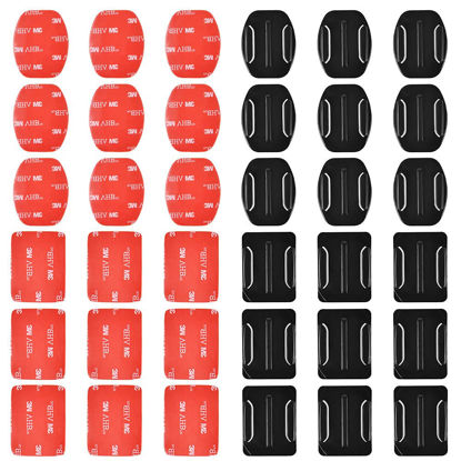 Picture of 18 Pcs Adhesive Mounts for GoPro Cameras, 9 Pcs Curved Mounts & 9 Pcs Flat Mounts with Sticky Pads, Tape Mount to Your Helmet, Bike, Board, Car