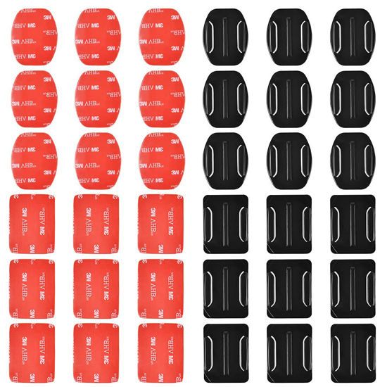 Picture of 18 Pcs Adhesive Mounts for GoPro Cameras, 9 Pcs Curved Mounts & 9 Pcs Flat Mounts with Sticky Pads, Tape Mount to Your Helmet, Bike, Board, Car