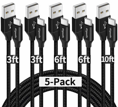 Picture of etguuds USB A to USB C Cable 5-Pack (3/3/6/6/10 ft), Fast Charging Type C Charger Cord for iPhone 16 15 Pro/Pro Max/Plus, for Samsung Galaxy S24 S23 S22 S21 S20 S10 A55 A54 Flip, Pixel, Moto G, Black