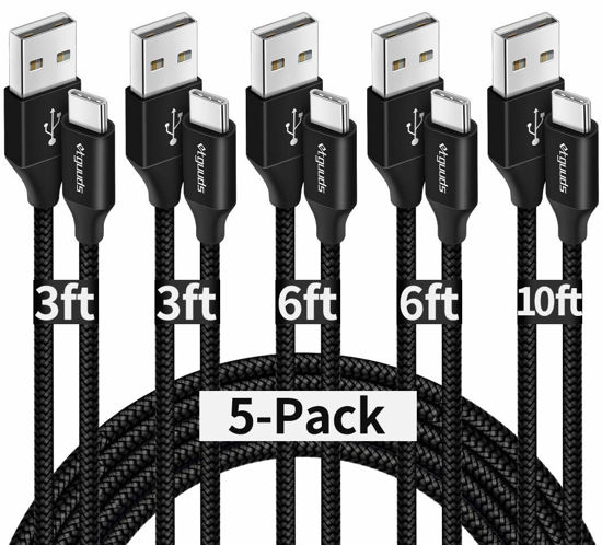 Picture of etguuds USB A to USB C Cable 5-Pack (3/3/6/6/10 ft), Fast Charging Type C Charger Cord for iPhone 16 15 Pro/Pro Max/Plus, for Samsung Galaxy S24 S23 S22 S21 S20 S10 A55 A54 Flip, Pixel, Moto G, Black