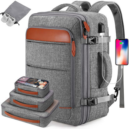 Picture of Bagsure Travel Backpack, 42L Carry on Luggage, Flight Approved Expandable Backpack, Laptop Backpack, Hidden Shoulder Straps Weekender Bags for Women Men, Suitcase with Packing Cubes and Shoe Pocket