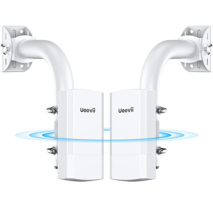 Picture of Wireless Bridge with 2 Brackets, 5.8G Point to Point WiFi Bridge, 2KM Long Range Outdoor CPE with 2x100Mbps LAN Ports, 24V PoE Injector, Ideal for Barn, Garage, or Shop Network Extension