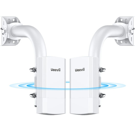 Picture of Wireless Bridge with 2 Brackets, 5.8G Point to Point WiFi Bridge, 2KM Long Range Outdoor CPE with 2x100Mbps LAN Ports, 24V PoE Injector, Ideal for Barn, Garage, or Shop Network Extension