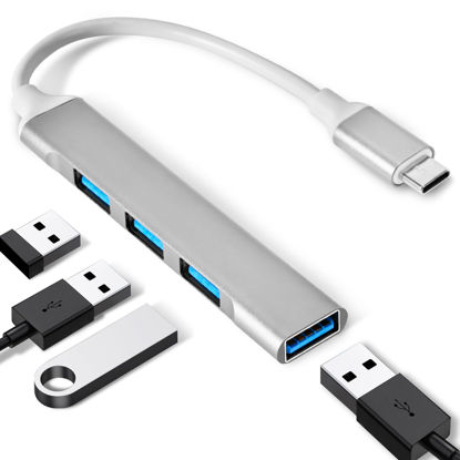 Picture of QAJOPFN USB C to USB Hub, Aluminum USB C to USB A 3.0 Adapter, 4 Ports Type C to USB Adapter, Plug and Play USB Extender for MacBook Pro/Air, Laptop, Keyboard and Mouse