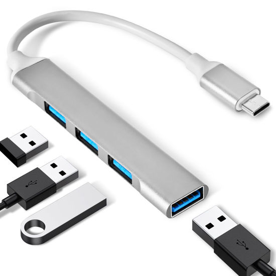Picture of QAJOPFN USB C to USB Hub, Aluminum USB C to USB A 3.0 Adapter, 4 Ports Type C to USB Adapter, Plug and Play USB Extender for MacBook Pro/Air, Laptop, Keyboard and Mouse