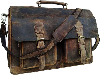 Picture of cuero Leather Messenger Bag for Men, 18 Inch Laptop Bag, Crossbody Bag Men, Vintage Handmade Leather Satchel Bag Men, Full Grain Business Briefcase Shoulder Bag for Office/Work/Travel - Retro Brown