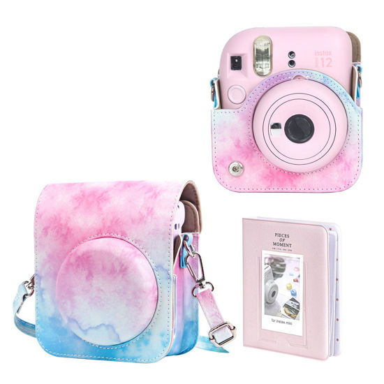 Picture of WOGOZAN Protective Case for Fujifilm Instax Mini 12 Instant Camera - With Light-sensitive Holes, Lower Right Lens Fit, Specially Designed for Mini 12 Camera (Blue Pink Watercolor)
