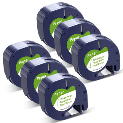 Picture of Label KINGDOM Replace for DYMO LetraTag Refills 91330 White Paper Label Maker Tape, Compatible with Dymo Label Maker Refills for Letra Tag 200B LT-100H 100T Plus, 1/2" x 13' Black on White 6 Pack