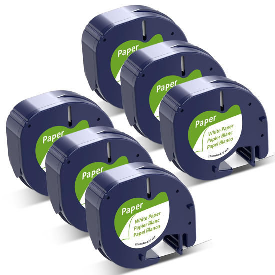 Picture of Label KINGDOM Replace for DYMO LetraTag Refills 91330 White Paper Label Maker Tape, Compatible with Dymo Label Maker Refills for Letra Tag 200B LT-100H 100T Plus, 1/2" x 13' Black on White 6 Pack