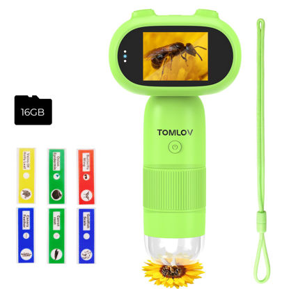 Picture of TOMLOV P30 Microscope for Kids, Portable 1000X Slides Digital Microscope with 2" Screen, HD 16MP Camera & 1080P Video, Pocket Coin Magnifying Glass with Light, Mini Handheld Magnifier for Trichome