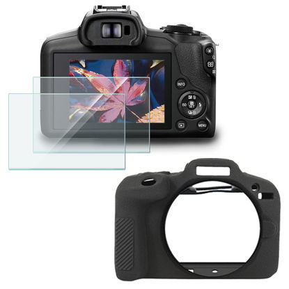 Picture of HUADU Screen Protector (2+1Pack) Compatible for Canon EOS R100,Tempered Glass Film Anti-Scratch High Definition and Soft Silicone Case for Canon EOSR100 Camera, black