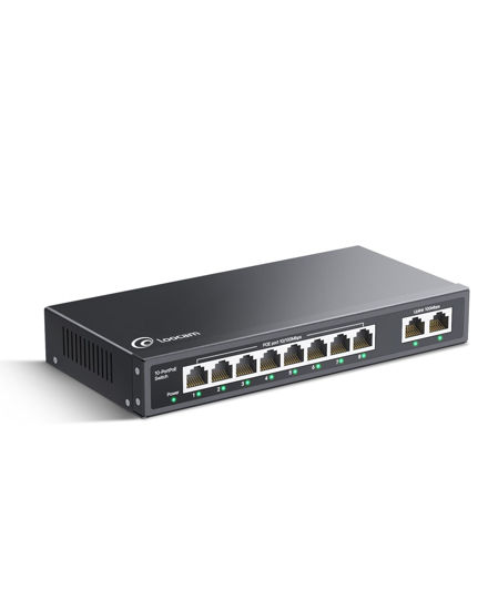 Picture of 10 Port PoE Switch with 8 PoE+ Ports, 2 Uplink, 96W, 802.3af/at PoE+ 100Mbps, Plug & Play Unmanaged Network Switch, Desktop or Wall Mount