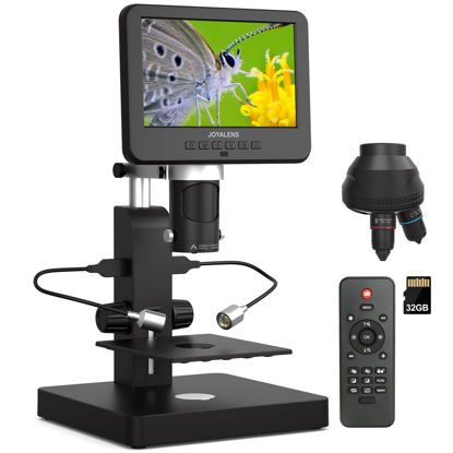 Picture of JOYALENS JL246PS 3 Lens HDMI Digital Microscope, UHD 4000× 24MP Biological Microscope with Prepared Slides, Coin Microscope for Full-Size Coin Error Coins, 7'' LCD Screen, Windows PC Compatible, 32GB
