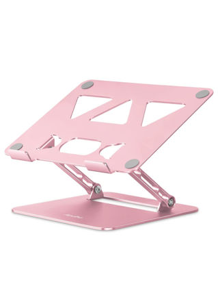 Picture of Aoviho Laptop Stand Holder - Adjustable Desk Laptop Riser - Foldable Notebook Computer Stands for MacBook Air Pro HP Lenovo Dell Samsung Chromebook, Up to 15.6 inch (Rose Gold)