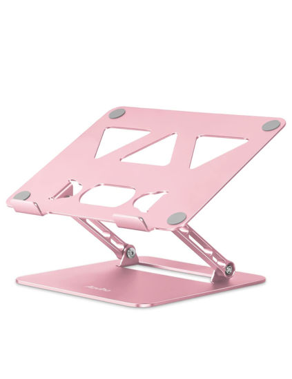 Picture of Aoviho Laptop Stand Holder - Adjustable Desk Laptop Riser - Foldable Notebook Computer Stands for MacBook Air Pro HP Lenovo Dell Samsung Chromebook, Up to 15.6 inch (Rose Gold)
