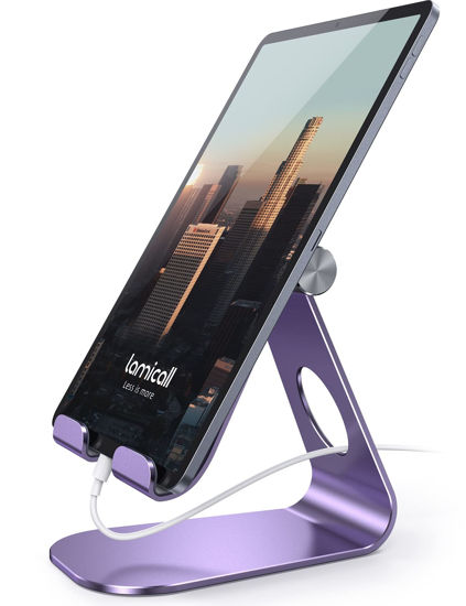 Picture of Lamicall Tablet Stand Adjustable, Tablet Stand : Desktop Stand Holder Dock Compatible with Tablet Such as iPad Pro 9.7, 10.5, 12.9 Air Mini 4 3 2, Kindle, Nexus, Tab, E-Reader (4-13") - Purple
