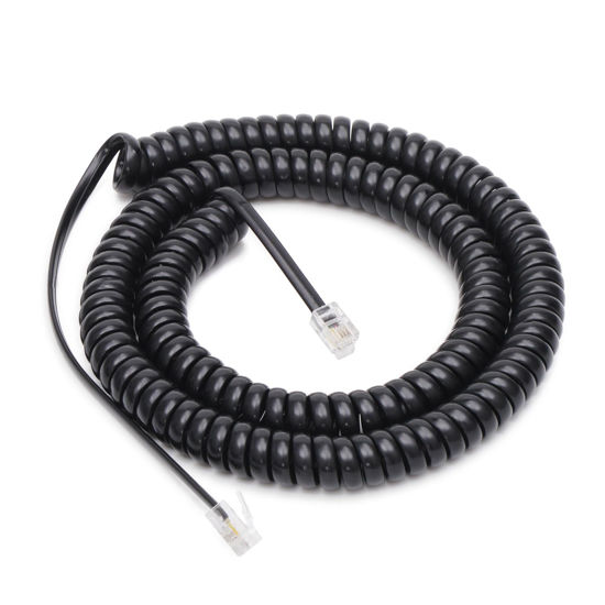 Picture of Uvital 1 Pack 25FT Black Extra Long Phone Handset Cord(Coiled Length 3FT), Phone Cord for Landline, RJ9 Telephone Cords for Landline Phones, Phone Handset Cord, Phone Cable for Yealink SIP Phone
