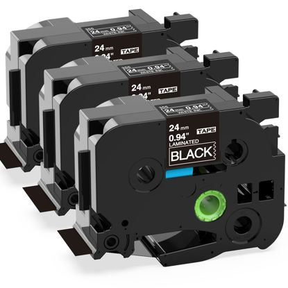 Picture of Label KINGDOM TZe-355 24mm Black Label Tape Replacement for Brother TZe355 1 Inch White on Black TZe Tape 0.94 Compatible with Brother P Touch Black Tape for PTD600 PTP710BT PTP700 PT2730, 3-Pack