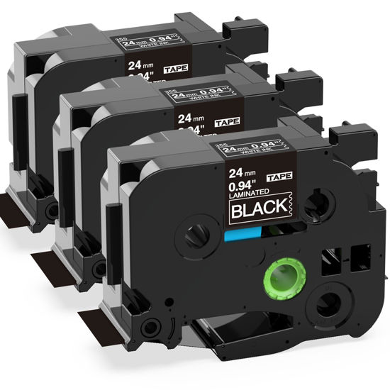 Picture of Label KINGDOM TZe-355 24mm Black Label Tape Replacement for Brother TZe355 1 Inch White on Black TZe Tape 0.94 Compatible with Brother P Touch Black Tape for PTD600 PTP710BT PTP700 PT2730, 3-Pack