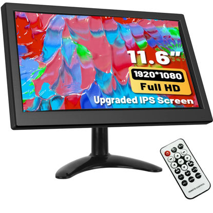 Picture of Hikity 11.6 Inch Small HDMI Monitor 1920x1080P Portable CCTV Monitors with BNC, AVI, VGA, HDMI Input Cable, Remote Control, Built-in Speakers, for PC, CCTV, Security Camera, Raspberry Pi, X-Box