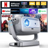 Picture of Projector with WiFi and Bluetooth Portable Outdoor: [Auto Focus/Keystone/360° Stand] Smart TV 4K Movie Projector with Apps Netflix Licensed 850 ASIN 3D Dolby Audio 50%Zoom Android Home Camping Ceiling