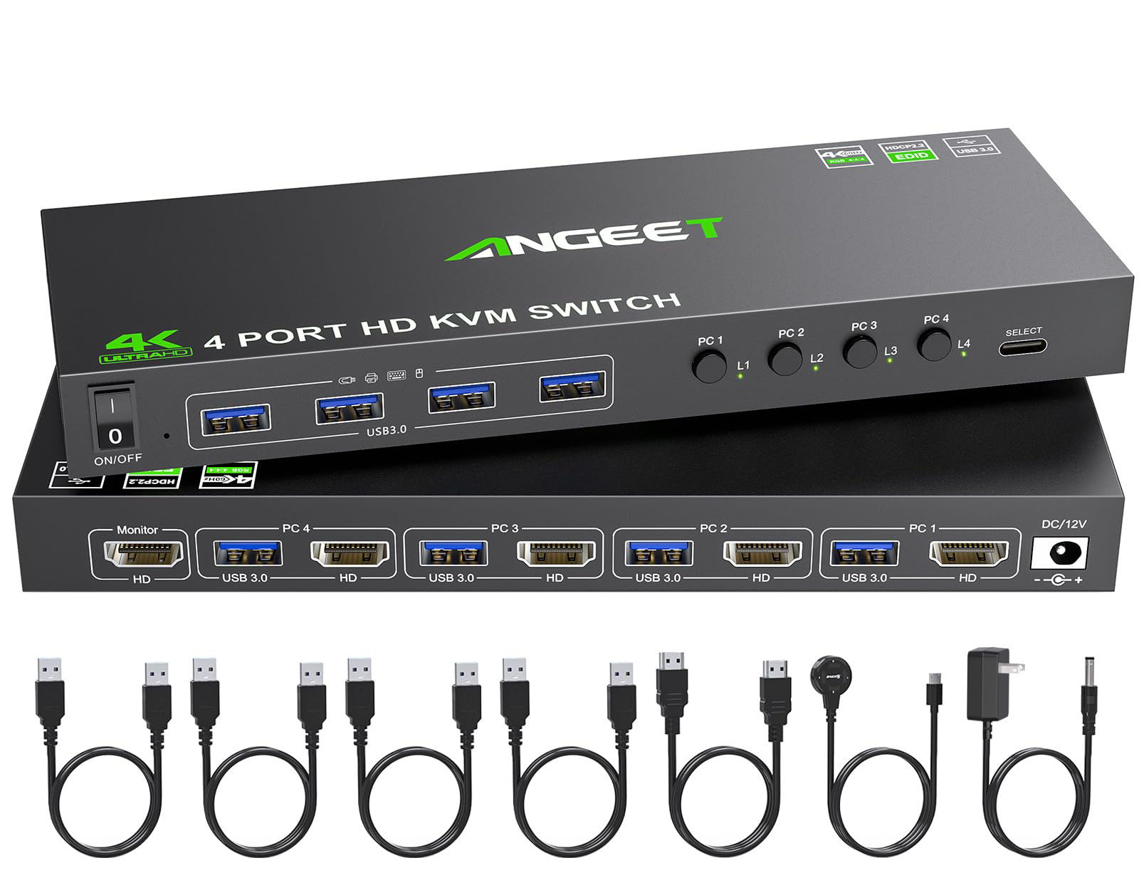 GetUSCart- 4 Port HDMI KVM Switch 4K@60Hz, Simulation EDID, ANGEET USB3 ...