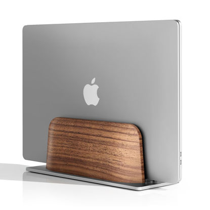 Picture of UPERGO Vertical Laptop Stand for Desk, Laptop Holder to Dock MacBook, MacBook Pro and Other Laptops, Black Walnut Wood