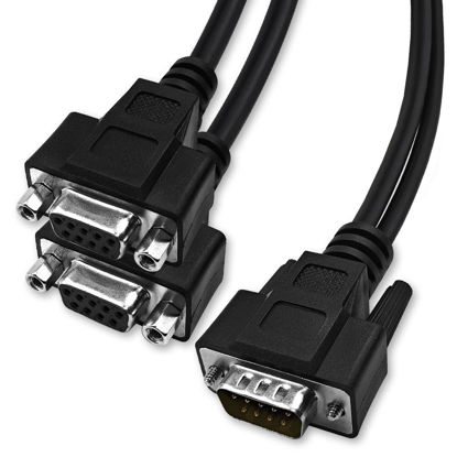 Picture of XANHAM DB9 Y Splitter 1.5 Feet 1 Male to 2 Female 9 Pin Straight Through RS232 Serial Cable Splitter, Double Shielded(Metal Braiding&AL-foil), Black, SC902MFF05