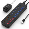 Picture of Powered USB hub,USB hub，11-Port hub Splitter (7 USB 3.0 Data Transfer Ports + 4 Smart Charging Port), Independent Switch (with LED Working Indicator) USB 3.0 Hub Powered with Power Adapter for Mac/PC